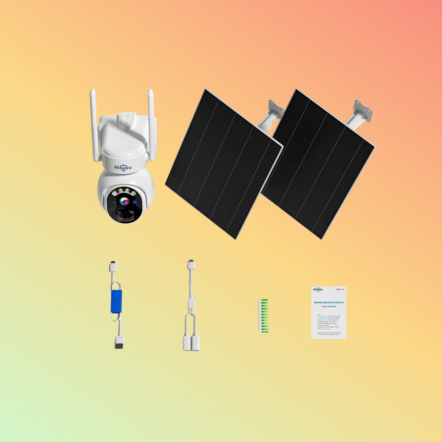 Hiseeu 4MP No Monthly Fee PTZ 360° View Solar Wireless Battery Camera WIth Color Night Vision