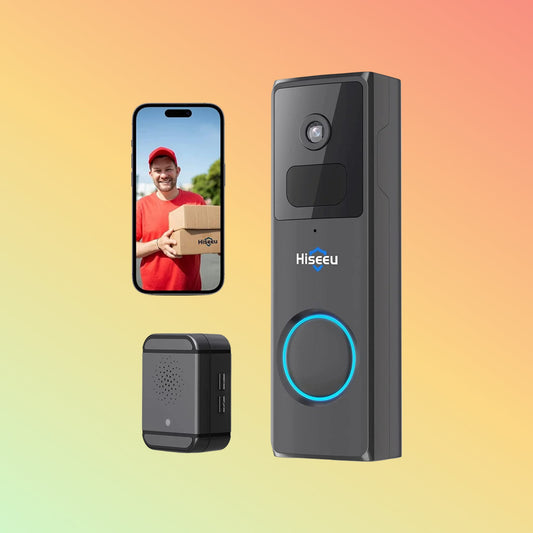 Hiseeu Wireless Doorbell Camera with Chime, Voice Changer, 2MP Video, PIR Detection, 100% Wire-Free Battery Powered, Anti-Theft Alarm, Night Vision, SD/Cloud Storage, Alexa/2.4Ghz WiFi