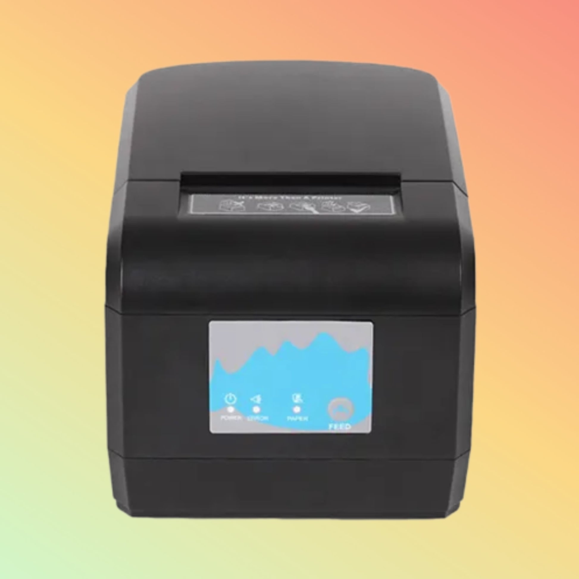 Close-up of the ZYWELL ZY908 receipt printer showing its paper feed slot and easy-access control buttons