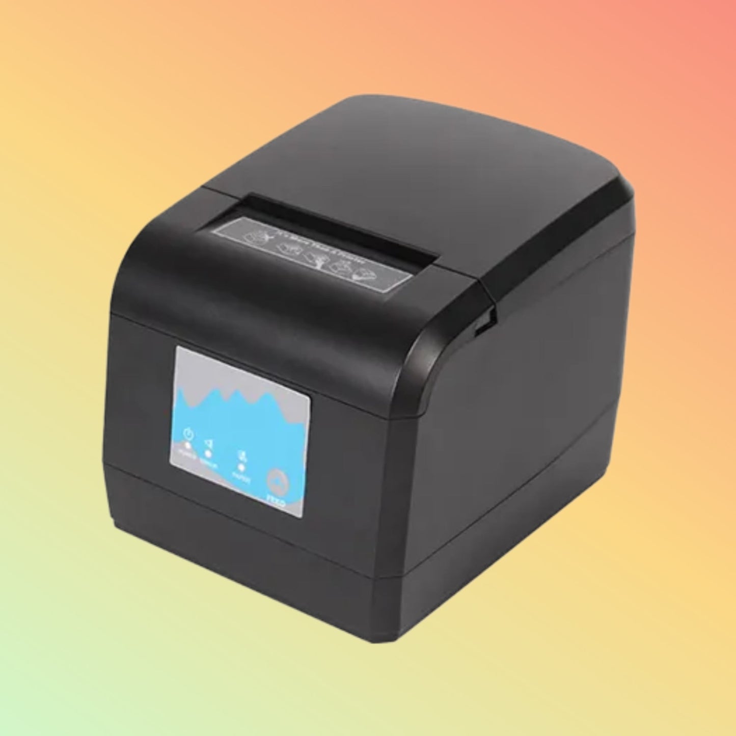 Front view of ZYWELL ZY908 thermal ticket printer, showcasing its compact design and durable print mechanism