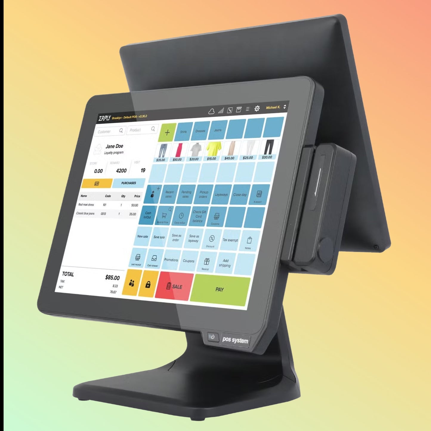 Compact and durable 15-inch POS terminal with an aluminum alloy frame, designed for seamless checkout
